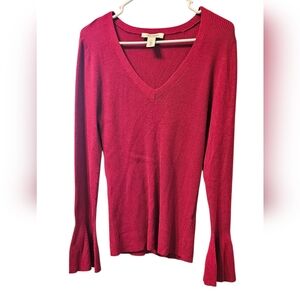 White House Black Market Ribbed, Red V-Neck Sweater